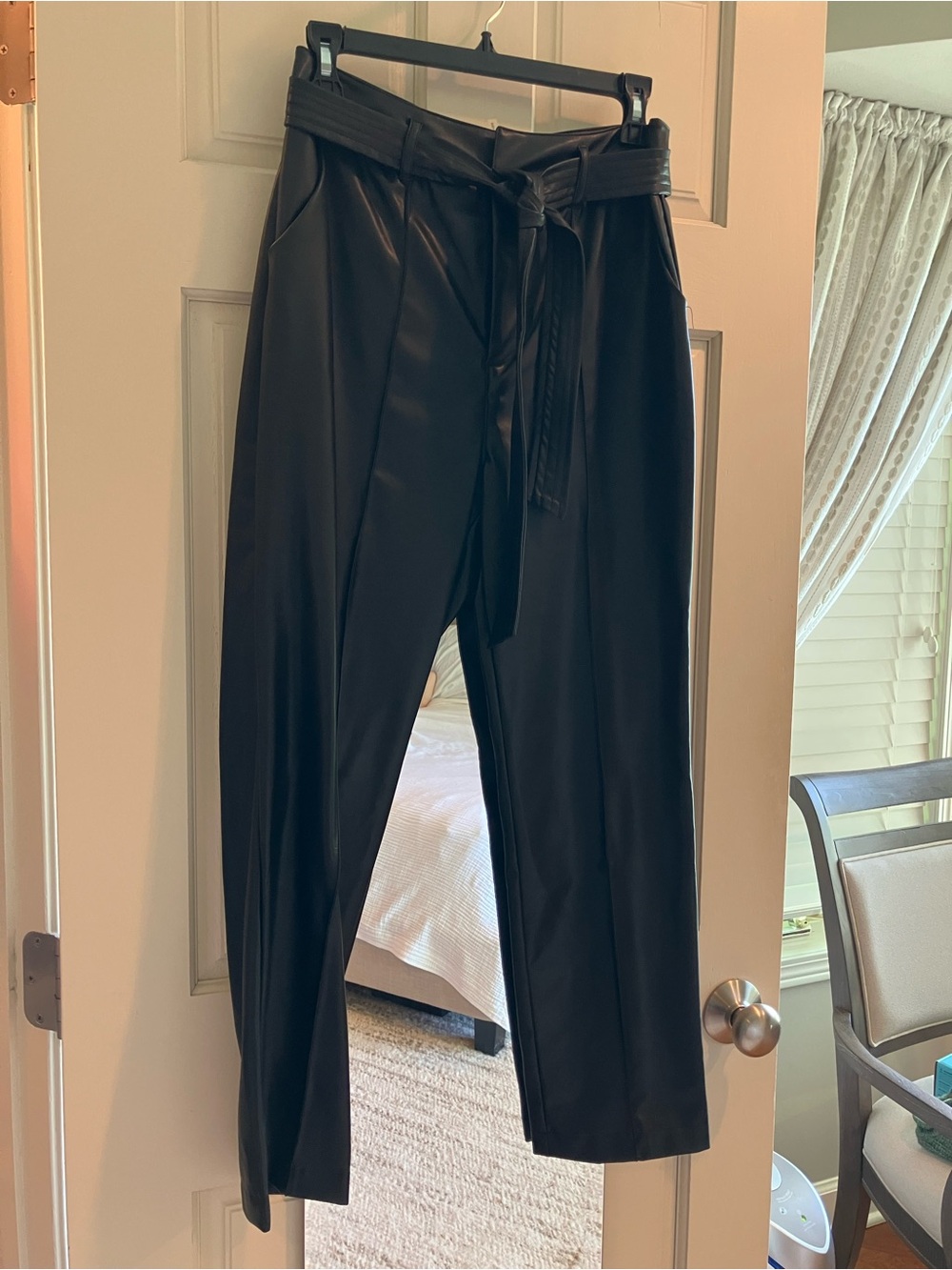 David Lerner Black Belted Faux Leather Pants